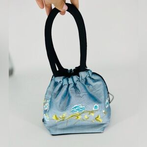 Thai Silk Embroidered Flowers Majestic Satchel Pouch Bag